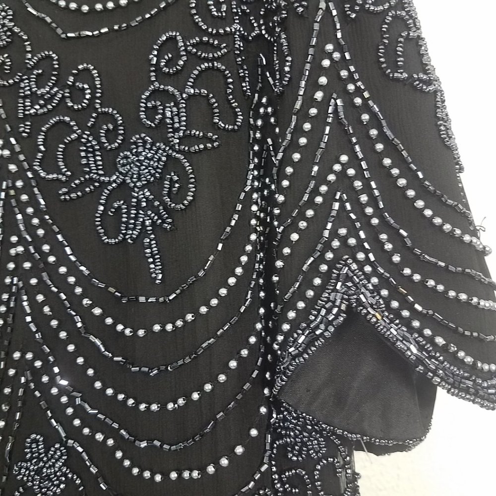 Pappell Boutique Evening Women's Formal Black Silk Beaded Top Blouse Bolero - Picture 5 of 8